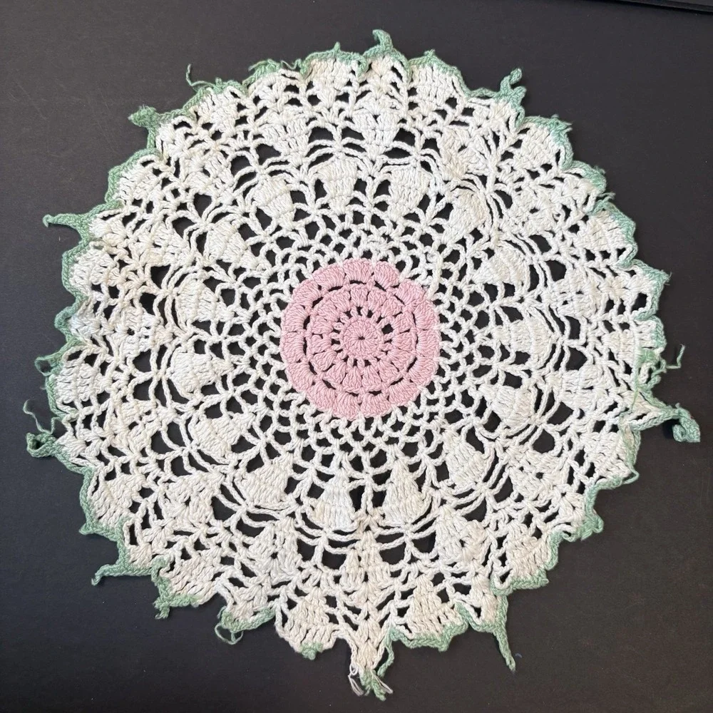 Vintage (6) Handmade Crochet Embroidered Doilies Floral Colorful Round Dresser